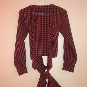 Size S Red and Black Checkered Wrap Around Blouse